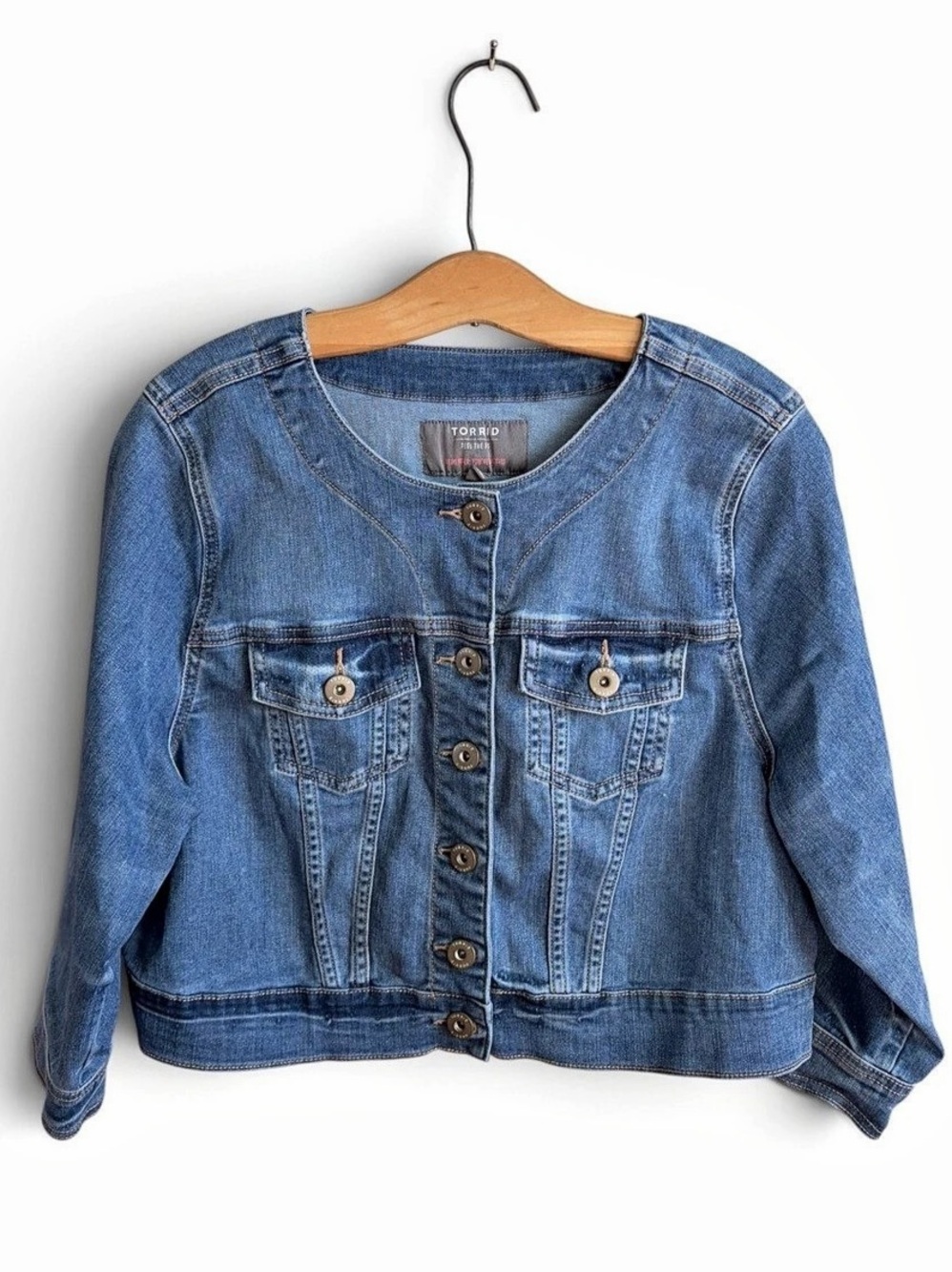 Torrid Collarless Crop Denim Jacket Women's Blue Size 1 (14)